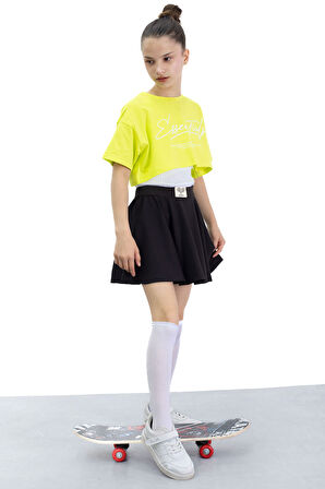 Siyah Beli Lastikli Fitilli Kız Çocuk Tenis Eteği 21044