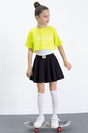 Siyah Beli Lastikli Fitilli Kız Çocuk Tenis Eteği 21044