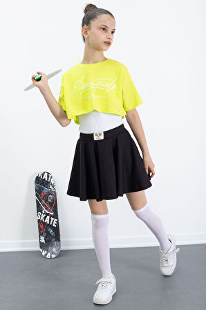 Siyah Beli Lastikli Fitilli Kız Çocuk Tenis Eteği 21044