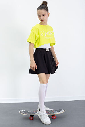 Siyah Beli Lastikli Fitilli Kız Çocuk Tenis Eteği 21044