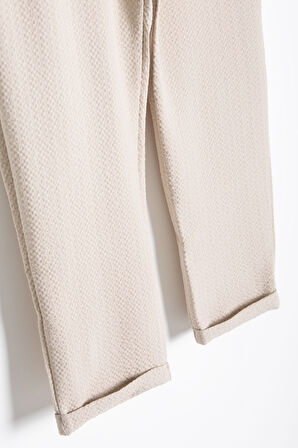 Krem Erkek Çocuk Çizgili Duble Paça Gofre Kumaş Pantolon 21053