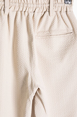 Krem Erkek Çocuk Çizgili Duble Paça Gofre Kumaş Pantolon 21053