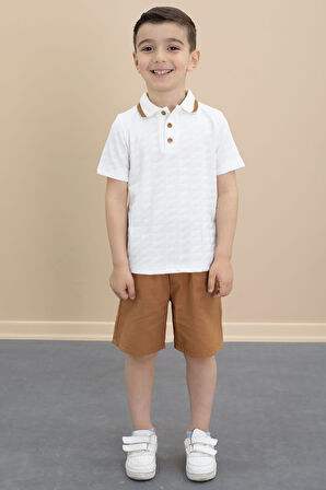 Taba Polo Yaka Düğmeli Tişörtlü Erkek Çocuk Şortlu 2li Takım 21106