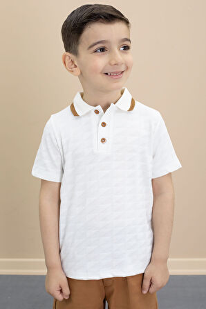 Taba Polo Yaka Düğmeli Tişörtlü Erkek Çocuk Şortlu 2li Takım 21106