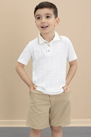 Bej Polo Yaka Düğmeli Tişörtlü Erkek Çocuk Şortlu 2li Takım 21104