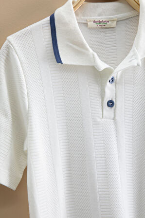 İndigo Çizgi Desenli Polo Yaka Düğmeli Erkek Çocuk Şortlu 2li Takım 21116