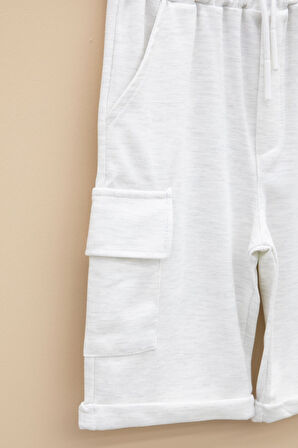 Açık Gri Tek Kargo Cepli Erkek Çocuk Düz Şort 21119