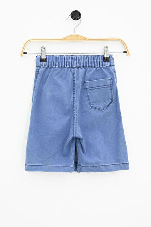 Mavi Ön Cepli Beli Lastikli Kız Çocuk Jean Şort Etek 21122