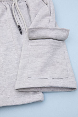 Gri Beli Lastikli Jogger Kumaş Tek Kargo Cepli Erkek Çocuk Şort 21154