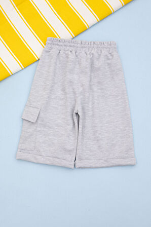 Gri Beli Lastikli Jogger Kumaş Tek Kargo Cepli Erkek Çocuk Şort 21154