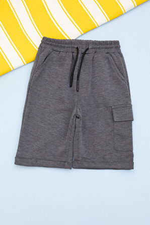 Antrasit Beli Lastikli Jogger Kumaş Tek Kargo Cepli Erkek Çocuk Şort 21155