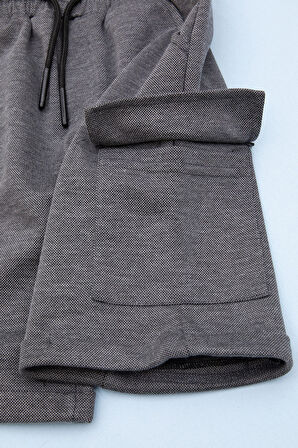 Antrasit Beli Lastikli Jogger Kumaş Tek Kargo Cepli Erkek Çocuk Şort 21155