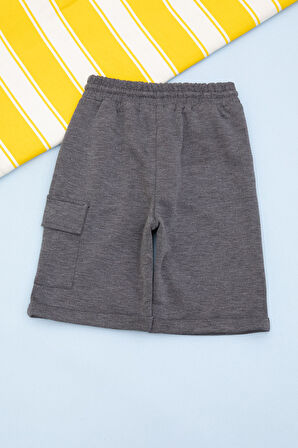 Antrasit Beli Lastikli Jogger Kumaş Tek Kargo Cepli Erkek Çocuk Şort 21155