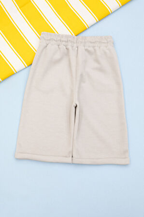 Krem Beli Lastikli Jogger Kumaş Basic Erkek Çocuk Şort 21159