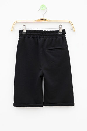 Siyah  Beli Lastikli Ponpon Kumaş Basic Erkek Çocuk Şort 21166