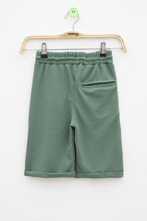 Yeşil Beli Lastikli Ponpon Kumaş Basic Erkek Çocuk Şort 21167