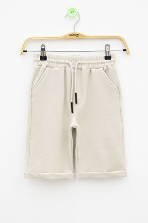 Krem  Beli Lastikli Ponpon Kumaş Basic Erkek Çocuk Şort 21170