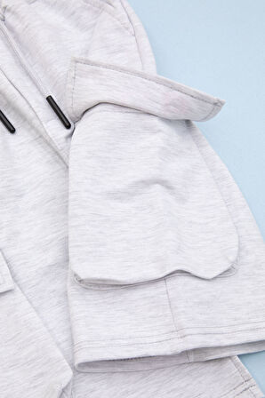 Gri Cebi Yazı Baskılı Beli Lastikli Erkek Çocuk Şort 21165