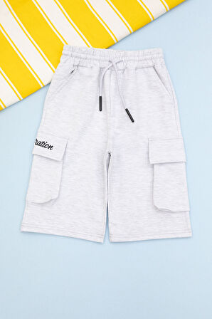 Gri Cebi Yazı Baskılı Beli Lastikli Erkek Çocuk Şort 21165