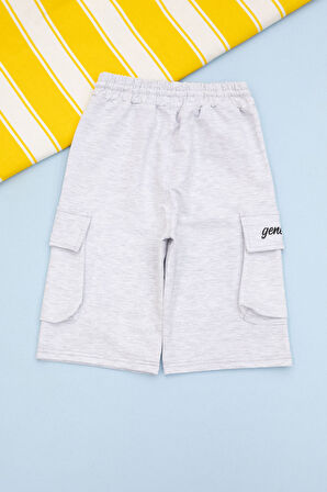 Gri Cebi Yazı Baskılı Beli Lastikli Erkek Çocuk Şort 21165