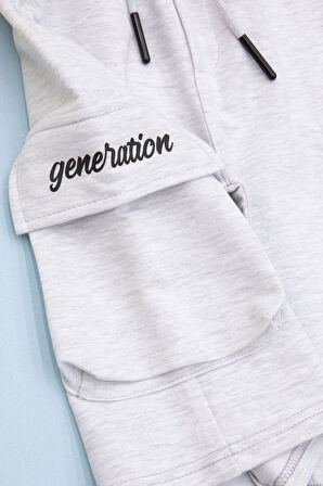 Gri Cebi Yazı Baskılı Beli Lastikli Erkek Çocuk Şort 21165