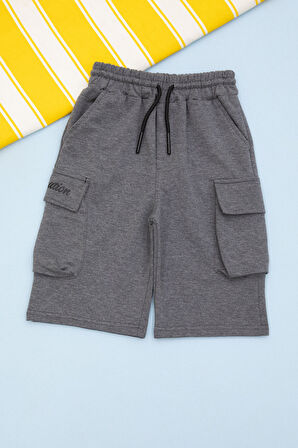 Antrasit Cebi Yazı Baskılı Beli Lastikli Erkek Çocuk Şort 21163