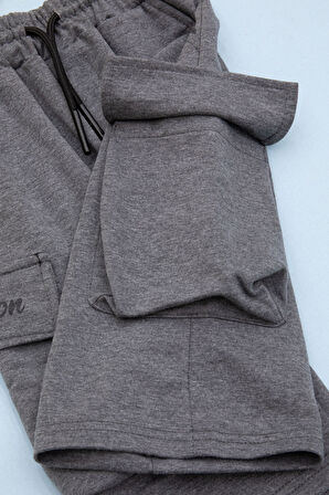 Antrasit Cebi Yazı Baskılı Beli Lastikli Erkek Çocuk Şort 21163