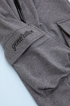 Antrasit Cebi Yazı Baskılı Beli Lastikli Erkek Çocuk Şort 21163