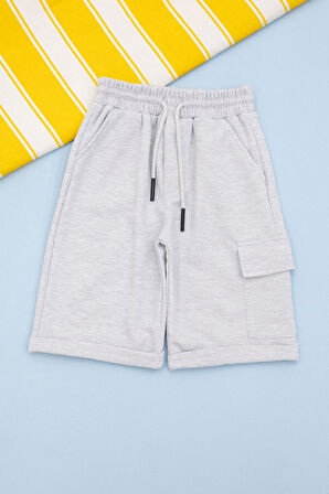 Açık Gri Beli Lastikli Jogger Kumaş Tek Kargo Cepli Erkek Çocuk Şort 21173