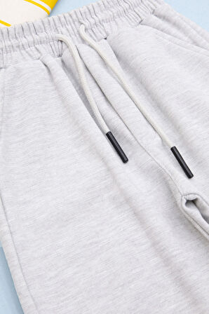 Açık Gri Beli Lastikli Jogger Kumaş Tek Kargo Cepli Erkek Çocuk Şort 21173