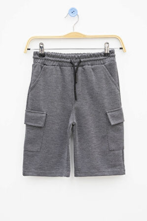 Füme Beli Lastikli Çift Kargo Cepli Erkek Çocuk Şort 21176