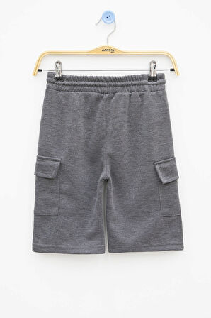 Füme Beli Lastikli Çift Kargo Cepli Erkek Çocuk Şort 21176