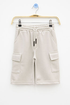 Krem Beli Lastikli Çift Kargo Cepli Erkek Çocuk Şort 21178