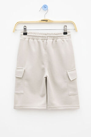 Krem Beli Lastikli Çift Kargo Cepli Erkek Çocuk Şort 21178