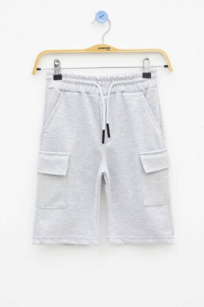 Gri Beli Lastikli Çift Kargo Cepli Erkek Çocuk Şort 21180