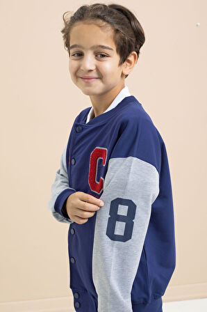 Mavi Yazı Nakışlı Kolej Ceketli Erkek Çocuk Eşofman Takımı 21224