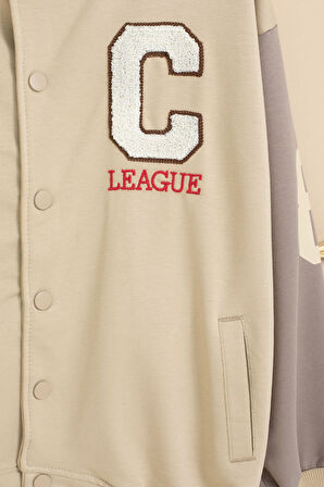 Bej Yazı Nakışlı Kolej Ceketli Erkek Çocuk Eşofman Takımı 21225