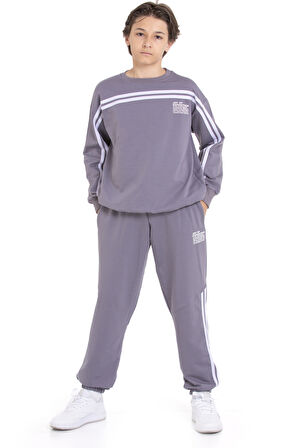 Füme Şerit Detaylı Bisiklet Yaka Erkek Çocuk Basic Eşofman Takımı 21264