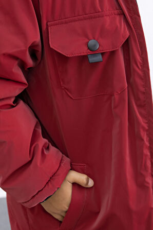 Bordo Çıtçıtlı Göğüs Cepli İçi Kürklü Erkek Çocuk Kapüşonlu Mont 21350