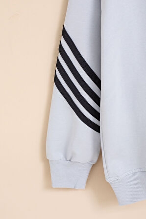 Gri Erkek Çocuk Keep Going Yazılı Şeritli Erkek Çocuk Kapüşonlu Eşofman Takımı 23418