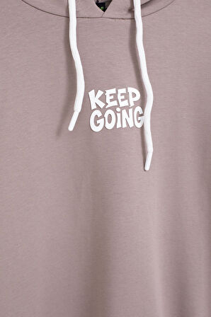 Kahve Erkek Çocuk Keep Going Yazılı Şeritli Erkek Çocuk Kapüşonlu Eşofman Takımı 23419