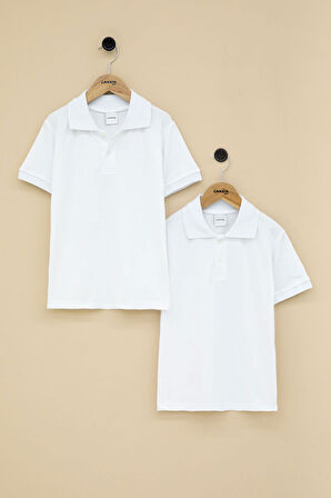 Kız Çocuk Polo Yaka Kısa Kollu 2'li Okul Tişörtü 21413