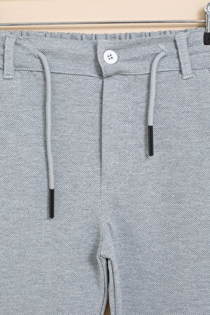 Gri Erkek Çocuk Duble Paça Beli Lastikli Basic Kumaş Pantolon 21419