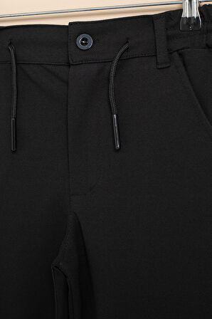 Siyah Erkek Çocuk Duble Paça Beli Lastikli Basic Kumaş Pantolon 21420