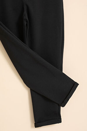 Siyah Erkek Çocuk Duble Paça Beli Lastikli Basic Kumaş Pantolon 21420