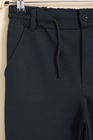 Lacivert Erkek Çocuk Duble Paça Beli Lastikli Basic Kumaş Pantolon 21421