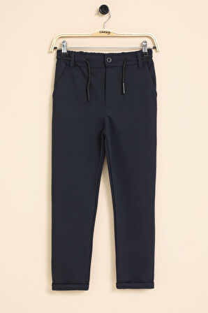 Lacivert Erkek Çocuk Duble Paça Beli Lastikli Basic Kumaş Pantolon 21421