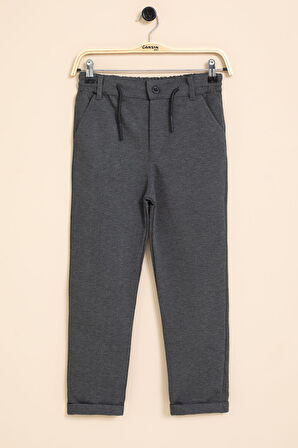 Füme Erkek Çocuk Duble Paça Beli Lastikli Basic Kumaş Pantolon 21422