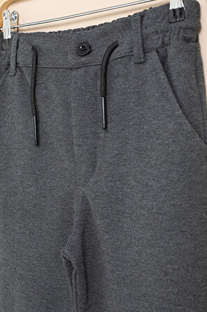 Füme Erkek Çocuk Duble Paça Beli Lastikli Basic Kumaş Pantolon 21422