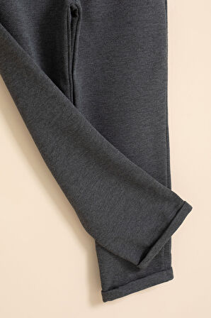 Füme Erkek Çocuk Duble Paça Beli Lastikli Basic Kumaş Pantolon 21422